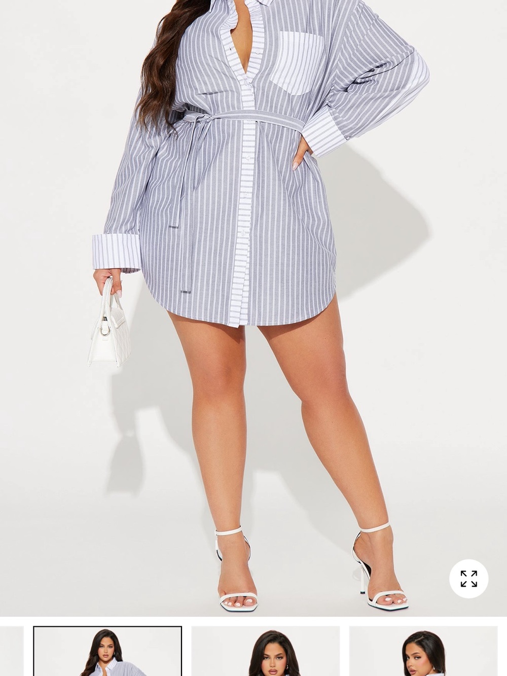 Fashion Nova Blue and White Striped Mini Shirt Dress